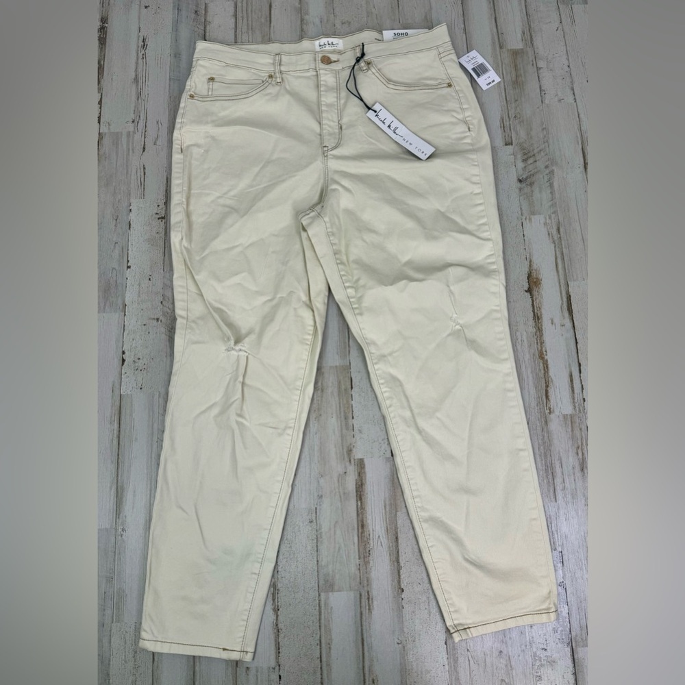 Nicole Miller New York Denim Jeans Womens 14 Cream High Rise Ankle Slim Raw Soho